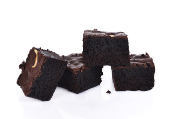 chocolate walnut brownies on white background.
