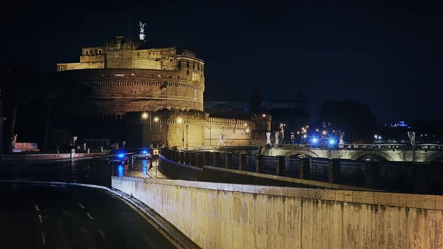Castle of San Angelo, Rome, Italy. Time Lapse