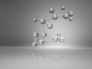 Rendered glass atom on grey background