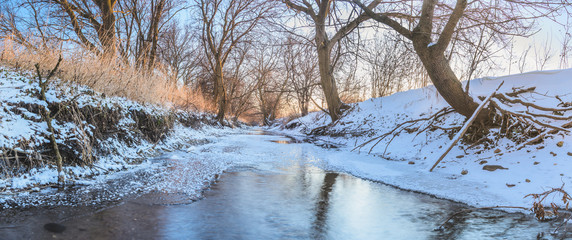Frozen Creek Winter Panoramic Landscape