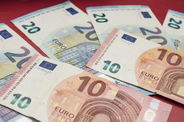 Money bills, euros close-up on the table