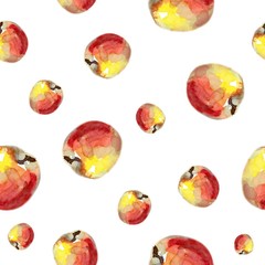 Summer fruit illustration. Watercolor seamless pattern with red apples.
