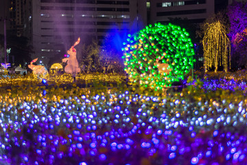 Fototapeta na wymiar Multi colors LED decorated in public park
