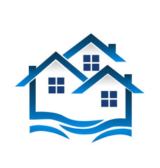 Group of blue houses, wavy icon vector
