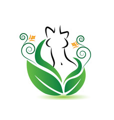 Healthy woman body with natural leafs icon vector