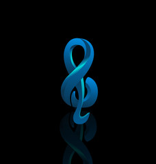 Fototapeta premium Musical blue note on black background