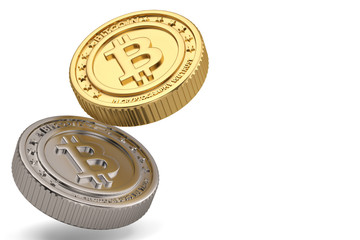 Golden bitcoin cryptography digital currency coins 3D illustration.