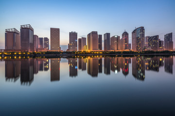 urban skyline and modern buildings at night, cityscape of China.