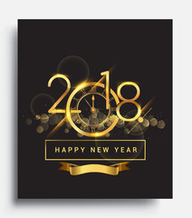 Happy New Year 2018 text design gold colored isolated on black background, vector elements for calendar and greeting card.