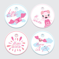 Naklejka na ściany i meble Cute pig, love letter, and arrow vector cartoon illustration for Valentine cupcake topper set design, postcard and sticker set