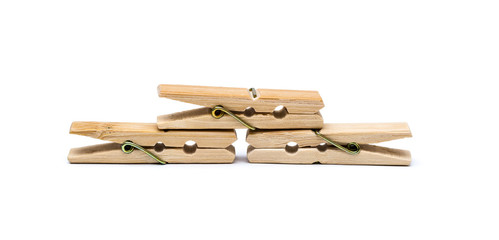 Wooden clothespin, isolated on white background
