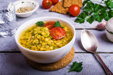 Thick soup with lentils and peas