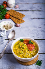 Thick soup with lentils and peas