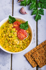 Thick soup with lentils and peas