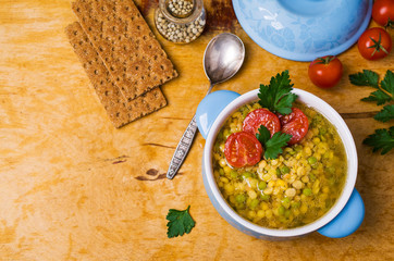 Thick soup with lentils and peas
