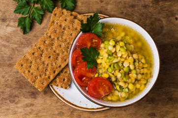 Thick soup with lentils and peas