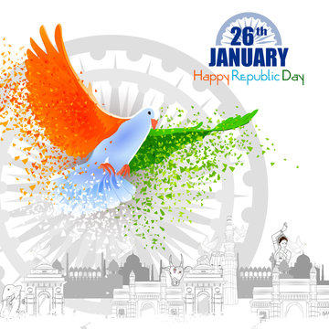 Monument And Landmark Of India On Indian Republic Day Celebration Background