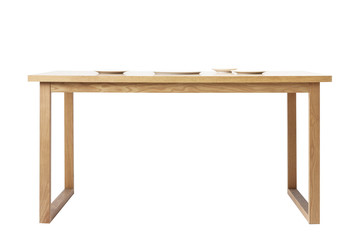 wood table with empty dish isolated on the white background
