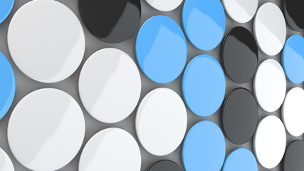 Blank black, white and blue badges on white background