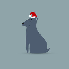 dog in the red cap, vector illustration