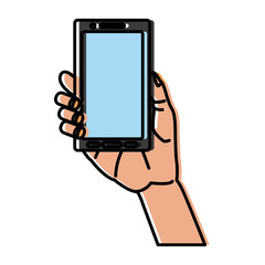 Hand holding smartphone icon vector illustration graphic design