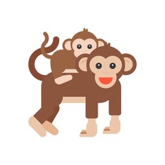Baby monkey riding piggyback with mom, flat design