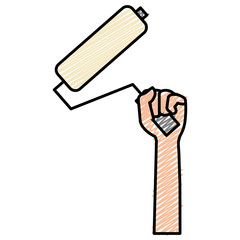 hand with paint roller isolated icon vector illustration design