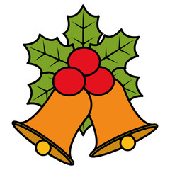 christmas bell with leafs vector illustration design