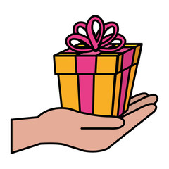hand with gift box present icon vector illustration design