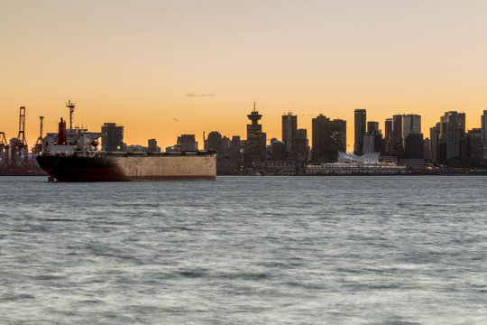 Vancouver skyline at sunset time
