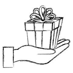 hand with gift box present icon vector illustration design
