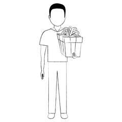 man with giftbox present vector illustration design