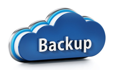 Cloud symbol with backup text. 3D illustration