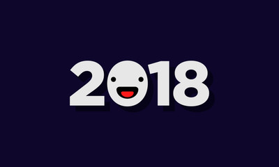 Happy 2018 Written With Smiley Face Wish