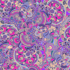 Abstract floral seamless doodle pattern