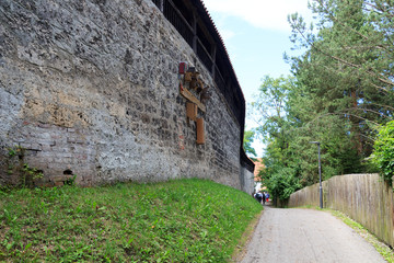 Fototapeta na wymiar Medieval town wall in old town Kaufbeuren in Bavaria, Germany