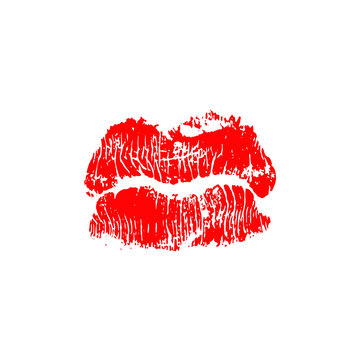 Red lips track print. Stamp of mouth. Vector illustration.