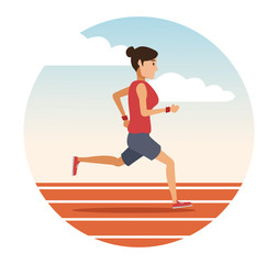 Woman running on track round icon icon vector illustration graphic design