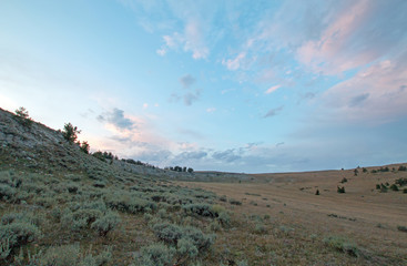 Sunset over Teacup Canyon as seen from Tillett Ridge in the Pryor Mountains on the Wyoming Montana state line - United States