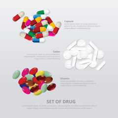 Set of Drug 3 Group Realistic Vector Illustration