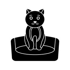 cat on bed cartoon pet icon image vector illustration design  black