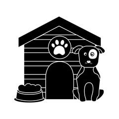 dog with house and food bowl pet icon image vector illustration design  black