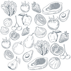 Fototapeta na wymiar Vegetables and fruits hand draw icon vector illustration graphic design
