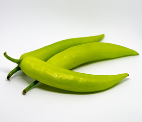 Green Hot Chilli Pepper of Thailand isolated on the white background