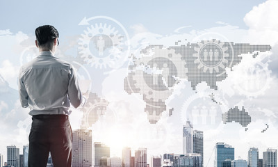 Concept of business success and control with confident boss agai