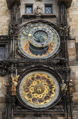 Astronomical clock on the tower of old town hall (Prague astronomical clock, or Orloj), Prague, Czech Republic
