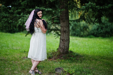 Portrait of brunette future bride at hen party.