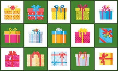 Set Christmas Parcel Package Icons Decor Wrapping