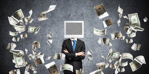 Businessman with monitor instead of head.