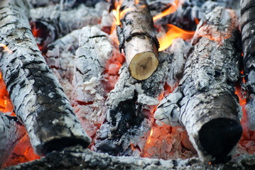 failing fire, burning coals, the background of ash and fire